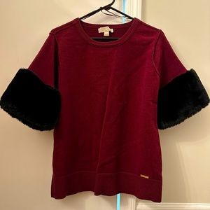 Michael Kors Fur Sleeved Sweater - Short Sleeves - Size Large